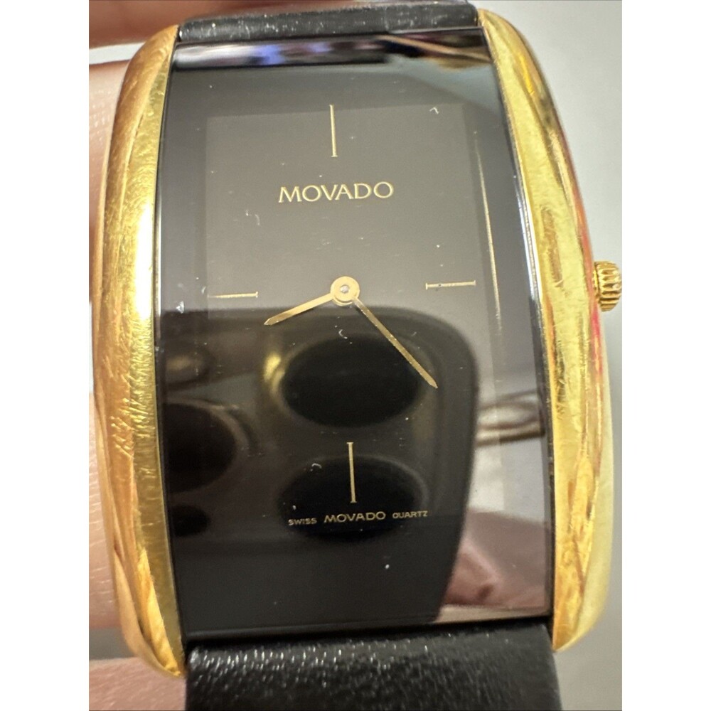 Vintage Movado Men's 18k Gold Plated Curved Case Classic Black Dial 87.C1.480